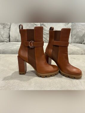 Christian Louboutin Women's Brown Leather Platform Chelsea Boots